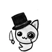 a drawing of a cat with a top hat and a knife