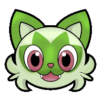 a green and white cartoon cat with a pink nose