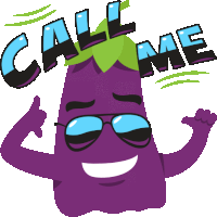 a purple eggplant with sunglasses and the words call me on it