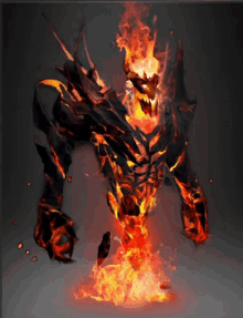 a painting of a demon with flames coming out of it 's body