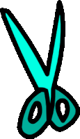 a pair of blue scissors with a black outline on a white background