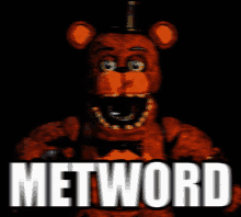 a poster of a teddy bear with the word metword written below it