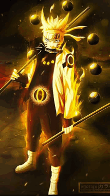 a drawing of naruto holding a sword with a circle in his chest