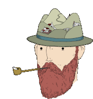 a drawing of a man with a beard wearing a hat and a pipe