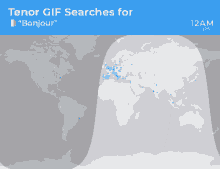 a map of the world with the words " tenor gif searches for " on the top