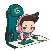 a cartoon drawing of a person wearing headphones and a chair with a g on it