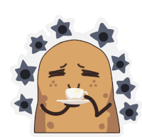 a cartoon drawing of a potato drinking a cup of tea