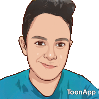 a cartoon drawing of a man with the word toonapp on the bottom right