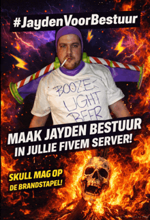 a man in a buzz lightyear costume is smoking a cigarette on a poster