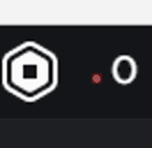 a black and white icon with a square and a red dot on a black background .