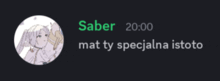 a picture of a girl with the words saber 20:00 mat ty specialna istoto below it