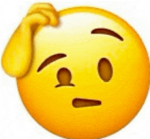 a yellow smiley face with a hand on its forehead .