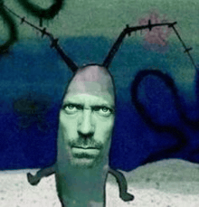 a picture of a cartoon character with a man 's face and arms .