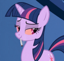 twilight sparkle from my little pony smoking a cigarette with her eyes closed