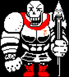 a pixel art drawing of papyrus from undertale holding a sword