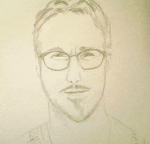 a close up of a pencil drawing of a man wearing glasses and a mustache .