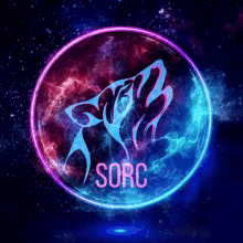 a logo for sorc shows a wolf howling