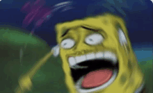 a blurry picture of spongebob squarepants with his mouth open .