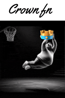 a black and white photo of a person holding a crown and the words crown fn below it