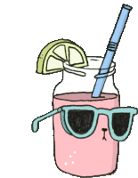 a drawing of a drink with a straw and a slice of lime