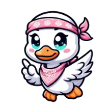 a cartoon duck wearing a pink bandana and a headband .