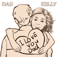 a girl is hugging a man with a heart that says `` i love you dad '' on it .