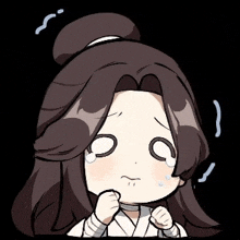 a cartoon drawing of a girl with long hair and a bun is crying .