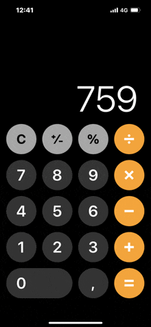 a calculator displays the number 759 at the top of the screen