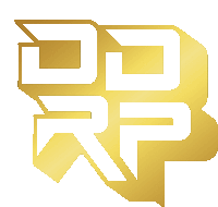 a gold and white logo with the letters rp