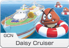 an advertisement for a video game called daisy cruiser shows a boat and a cartoon character