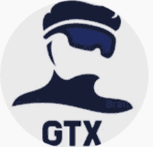 a logo for gtx with a man wearing a hat and goggles