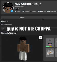 a screenshot of a person 's profile that says ' guy is not nle choppa ' on it