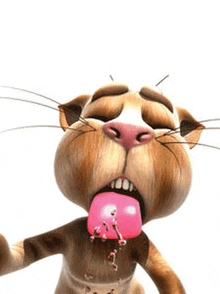 a cartoon cat with a pink tongue sticking out of its mouth