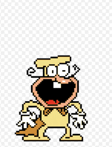 a pixel art of a cartoon character with a large mouth