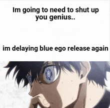 i 'm going to need to shut up you genius ... i 'm delaying blue ego release again .