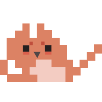 a pixel art drawing of an orange cat with a black nose