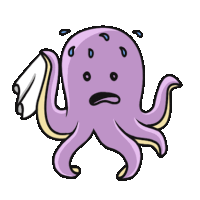 a cartoon octopus is holding a towel in its mouth