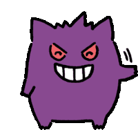 a purple monster with red eyes and a big smile