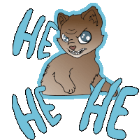 a drawing of a cat with the words " he he he " behind it