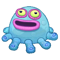 a cartoon drawing of a blue monster with purple eyes