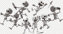 a group of skeletons are running with swords