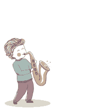 a cartoon of a man playing a saxophone with music notes coming out of his mouth