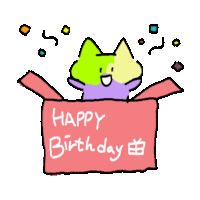 a drawing of a cat in a box with the words happy birthday written on it