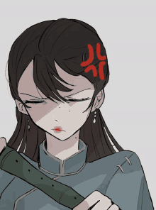 a drawing of a girl with a red angry face