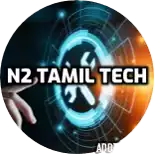 the logo for n2 tamil tech is a circle with a person 's hand pressing a button .