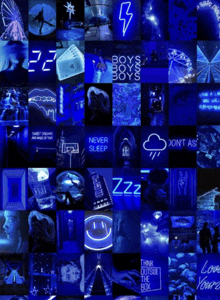 a collage of blue images including one that says zzz on it