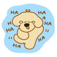 a cartoon of a dog laughing with ha written around him