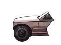 a cartoon drawing of a brown car with a black tire