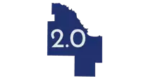 a blue silhouette with the number 2.0 in white letters