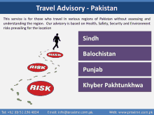 an advertisement for travel advisory in pakistan shows a man walking towards a risk